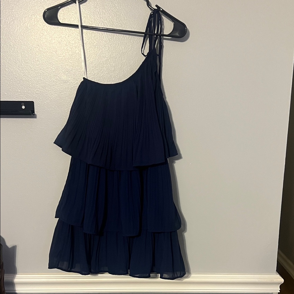 Lulus one shoulder navy 3 tier dress